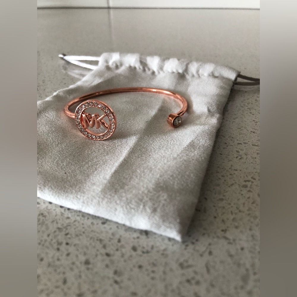 NWOT  -Rose Gold Crystal Logo Cuff Bracelet